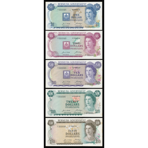 Bermuda, 1-50 Dollars 1970, A/1 000095, Matching low number set