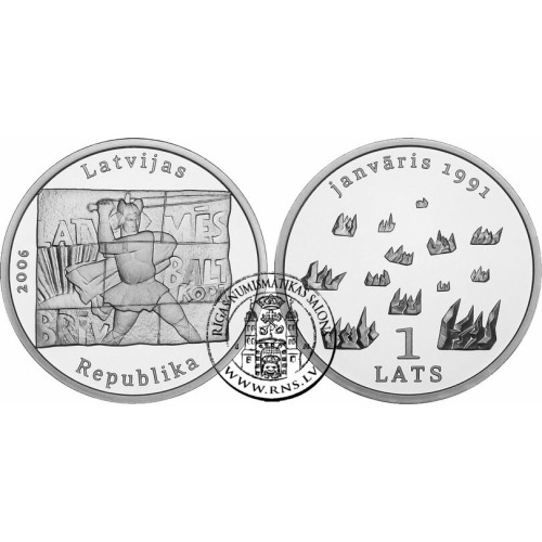 Latvia, 1 Lats 2006, Barricades of January 1991