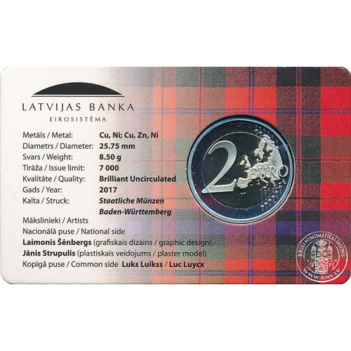 Latvija, 2 Euro 2017, Kurzeme (BU) (coincard)