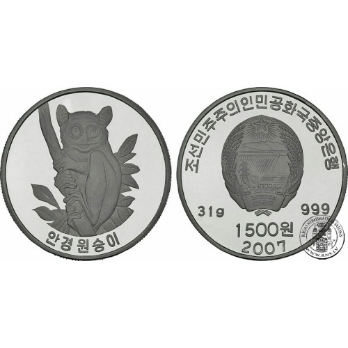 Korea North, 1500 Won 2007, Lemur (1 Oz)