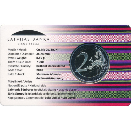 Latvija, 2 Euro 2018, Zemgale (BU) (coincard)