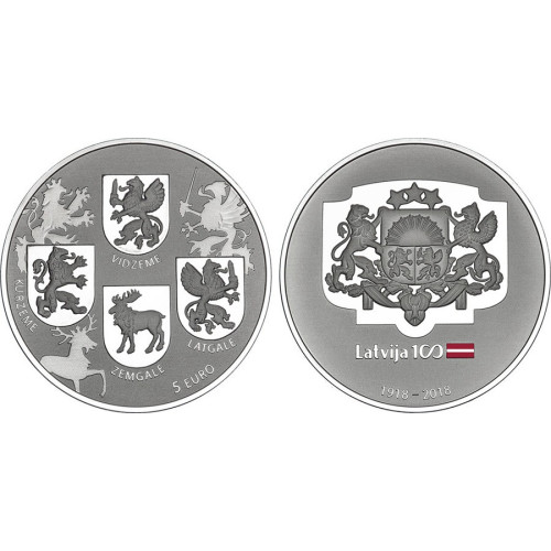 Latvia, 5 Euro 2018, Coats of Arms Coin