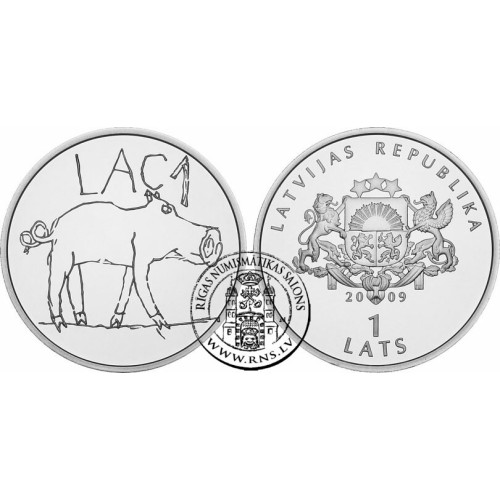 Latvia, 1 Lats 2009, The Piglet