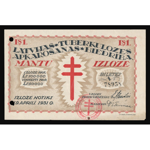 Latvijas tuberkulozes apkarošanas biedrība, 1931, 1 Lats, No 78958