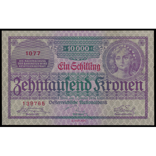 Austria, 1 Schilling on 10000 Kronen 1924, 139765