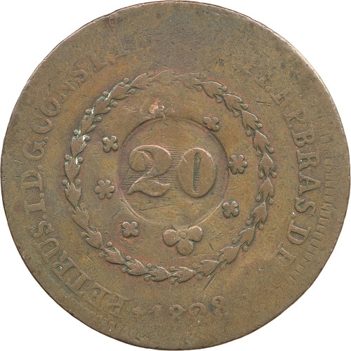 Brazil, 20 Reis 1835 (countermark on 40 Reis 1828)