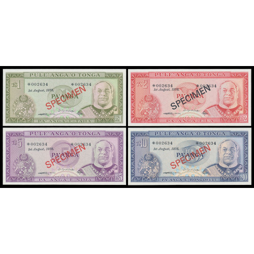 Tonga, 1, 2, 5, 10 Paanga 1978, Specimen set 002634