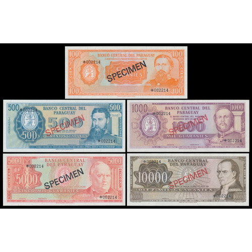 Paraguay, 100, 500, 1000, 5000, 10000 Guaranies 1979, Specimen set 002214