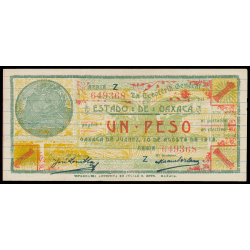 Mexico - La Tesoria General del Estado de Oaxaca, 1 Peso 1915