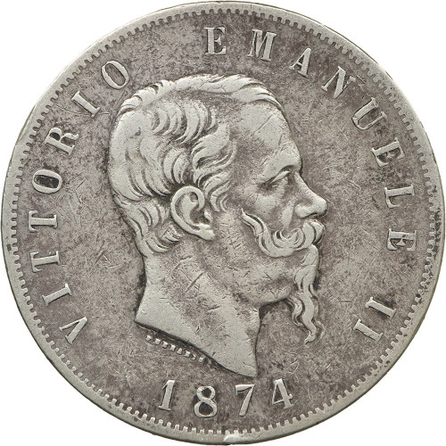 Italy, 5 Lire 1874 M BN