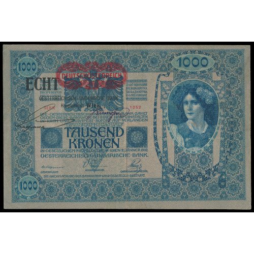 Austria, 1000 Kronen 1919, Serie 1252 (ECHT ovpt.)