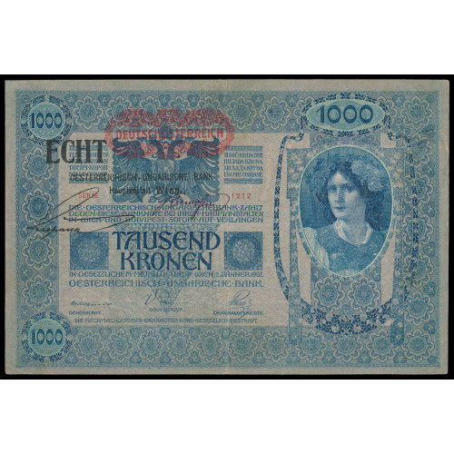 Austria, 1000 Kronen 1919, Serie 1212 (ECHT ovpt.)