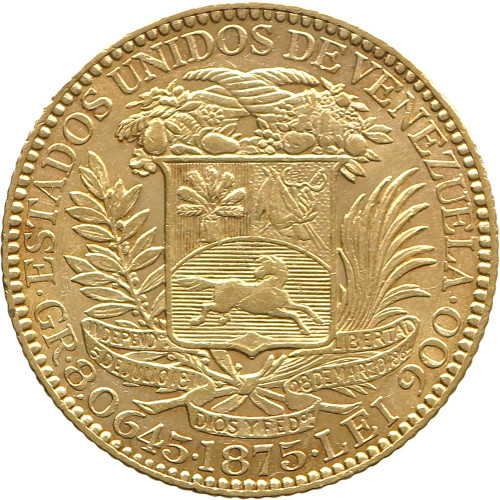 Venezuela, 5 Venezolanos 1875 A