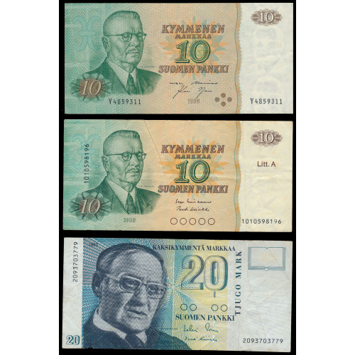 Finland, Lot of 11 notes 1957-1986