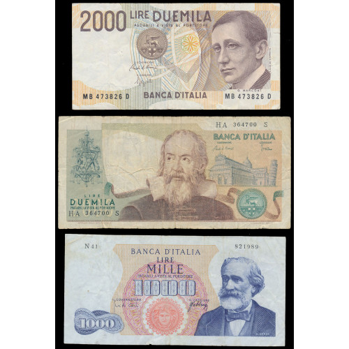 Italy, Lot of 7 notes 1944-1990