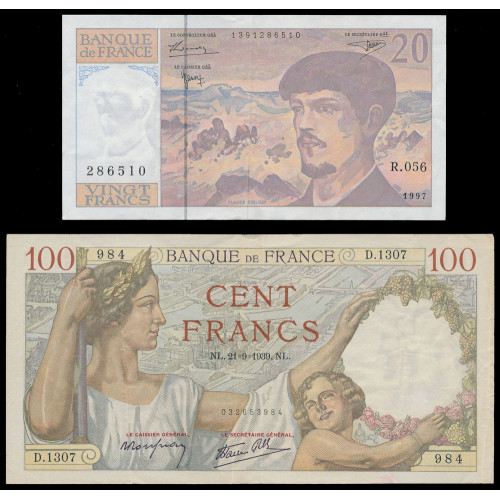 France, Lot of 8 notes 1939-1997