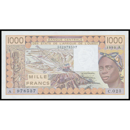 West African States (Ivory Coast), 1000 Francs 1990