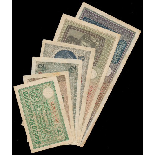 Germany, 0,50 - 50 Reichsmark 1940-45, Lot of 6 notes (1)