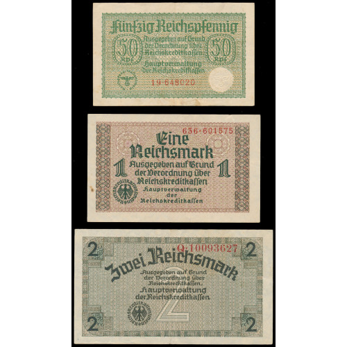 Germany, 0,50 - 50 Reichsmark 1940-45, Lot of 6 notes (3)