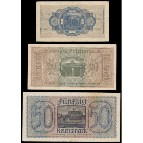 Germany, 0,50 - 50 Reichsmark 1940-45, Lot of 6 notes (3)