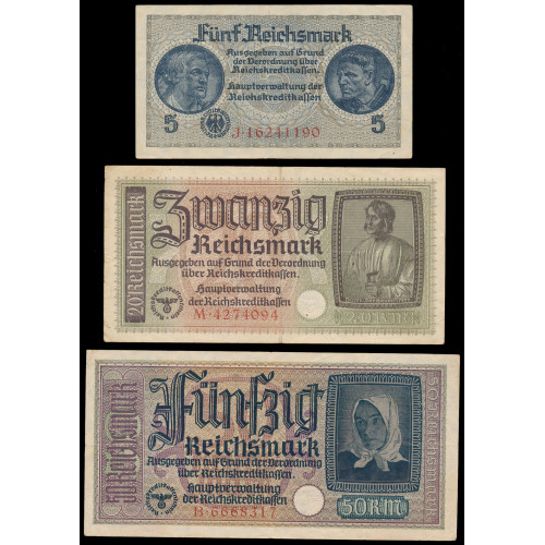 Germany, 0,50 - 50 Reichsmark 1940-45, Lot of 6 notes (4)