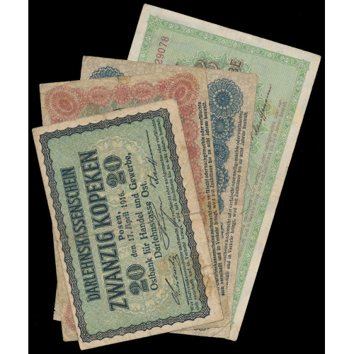 Germany, 0,20 - 3 Rubel 1916, Lot of 4 notes (1)