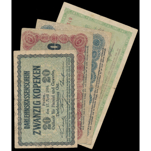 Germany, 0,20 - 3 Rubel 1916, Lot of 4 notes (2)