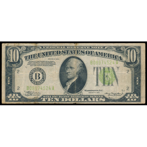 United States, 10 Dollars 1934, B 08974524 A