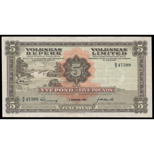 South West Africa - Volkskas Limited, 5 Pounds 1959, S/4 47399