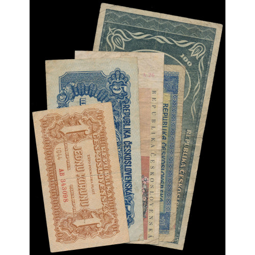 Czechoslovakia, Lot of 5 notes 1944-1949