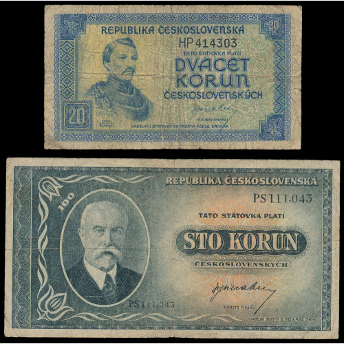 Czechoslovakia, Lot of 5 notes 1944-1949