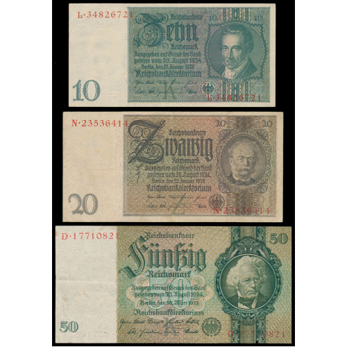 Germany, 10 - 50 Mark 1929-1933, Lot of 3 notes (1)