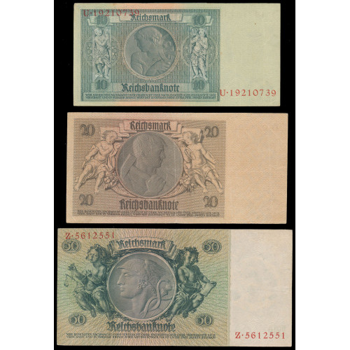 Germany, 10 - 50 Mark 1929-1933, Lot of 3 notes (2)