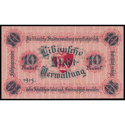 Libau, 10 Rubel 1915, One side partialy printed