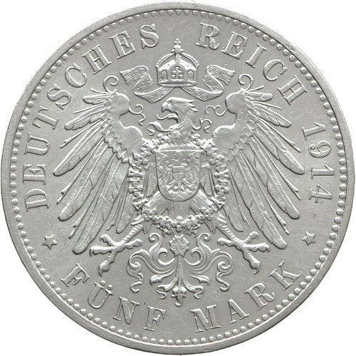 Germany (Saxony), 5 Mark 1914 E