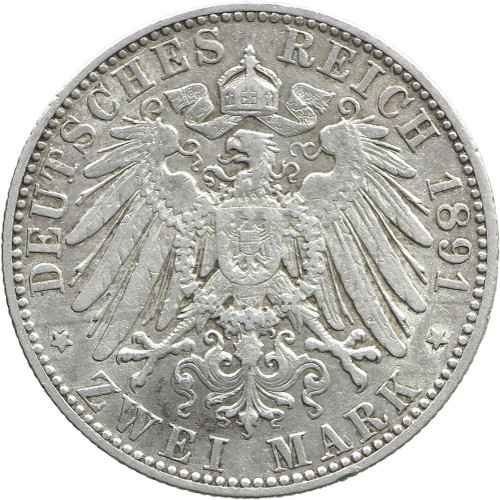 Germany (Saxony), 2 Mark 1891 E