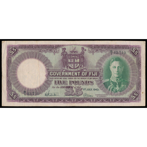 Fiji, 5 Pounds 1943, B/1 42719