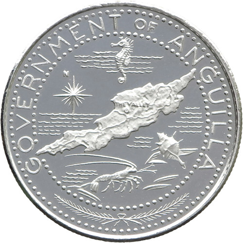 Anguilla, 1 Dollar 1970, Seahorse, Caribbean Silver Lobster, Shell