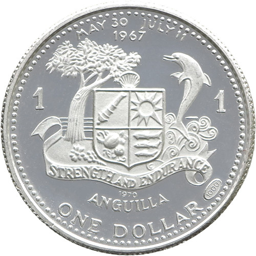 Anguilla, 1 Dollar 1970, Seahorse, Caribbean Silver Lobster, Shell