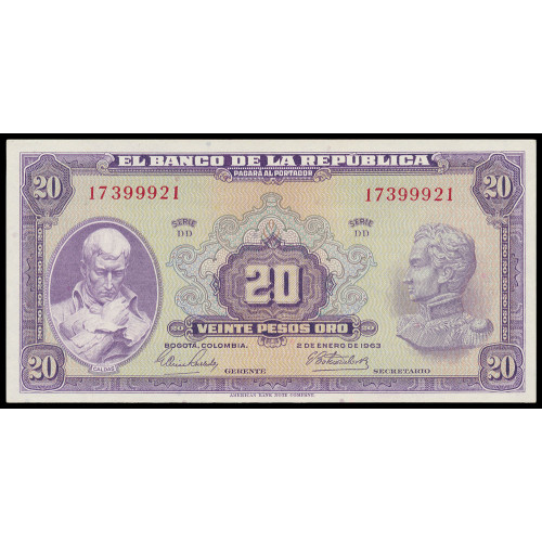 Colombia, 20 Pesos Oro 1963