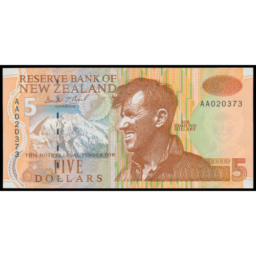 New Zealand, 5 Dollars 1992