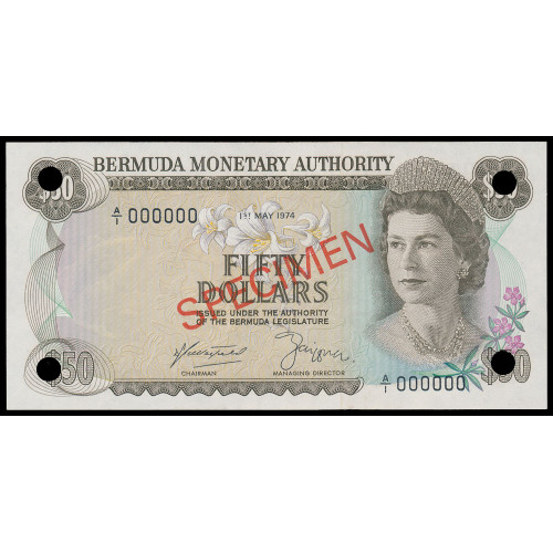 Bermuda, 50 Dollars 1974, A/1 000000, Specimen