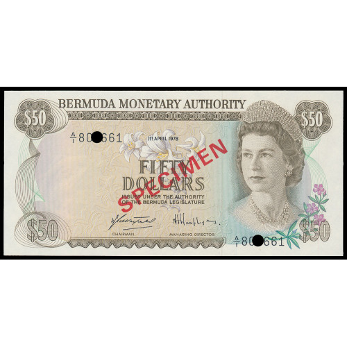 Bermuda, 50 Dollars 1978, A/1 80*661, Collectors Specimen