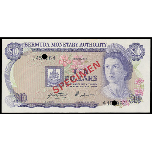 Bermuda, 10 Dollars 1978, A/1 45*864, Collectors Specimen