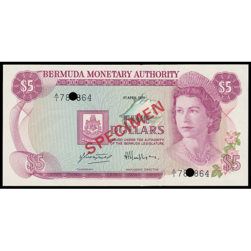 Bermuda, 5 Dollars 1981, A/1 78*864, Collectors Specimen