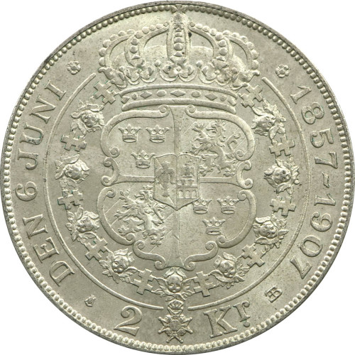 Sweden, 2 Kronor 1907, Golden Wedding Anniversary