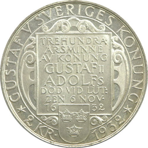 Sweden, 2 Kronor 1932, 300th Anniversary - Death of Gustaf II Adolf