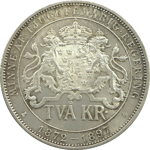 Sweden, 2 Kronor 1897, Silver Jubilee