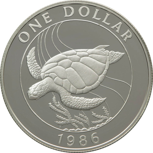 Bermuda, 1 Dollar 1986, WWF - Sea turtle