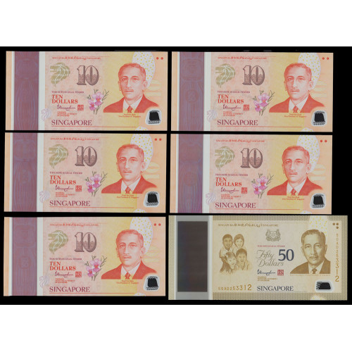 Singapore, Set 5x10 Dollars +50 Dollars 2015, Commemorative (Polymer)